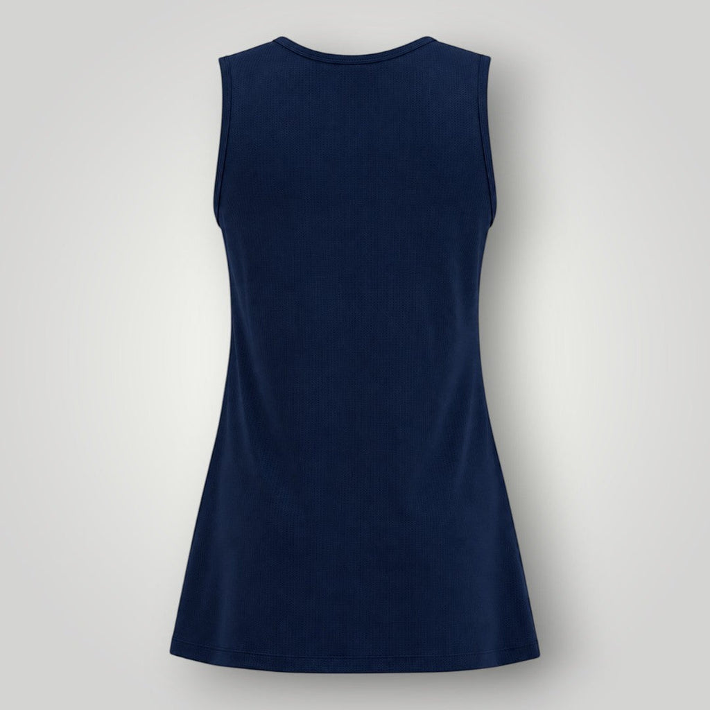 Regata W One Brand Store azul marinho em poliamida dry fit, ideal para beach tennis com proteção UV e caimento leve.