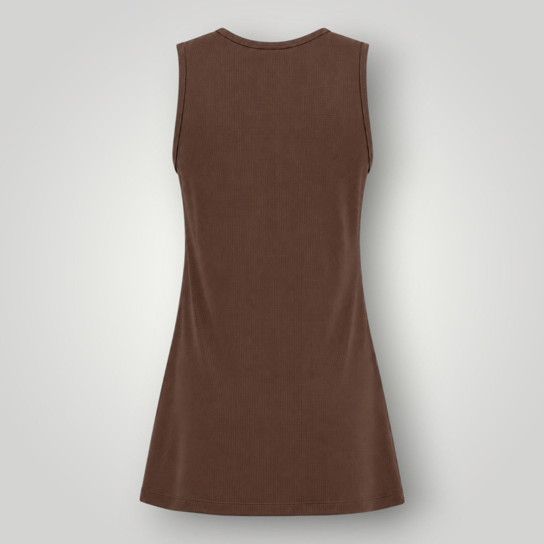 Regata W One Brand Store Mini Veste coffee em poliamida dry fit com proteção UV, ideal para beach tênis e treinos.
