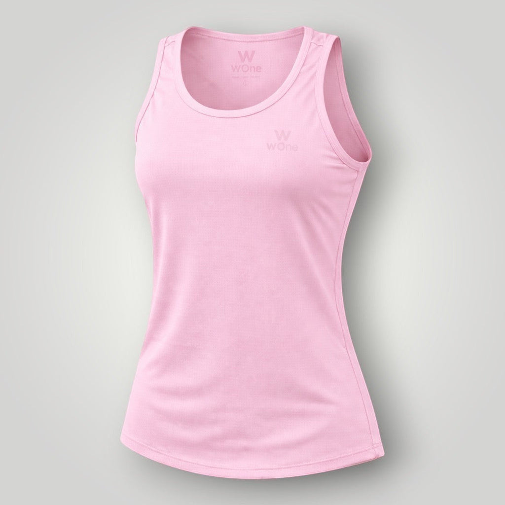 Regata feminina W One Brand Store Essence na cor rosa balé, feita em tecido leve e respirável com proteção solar FPU 50+