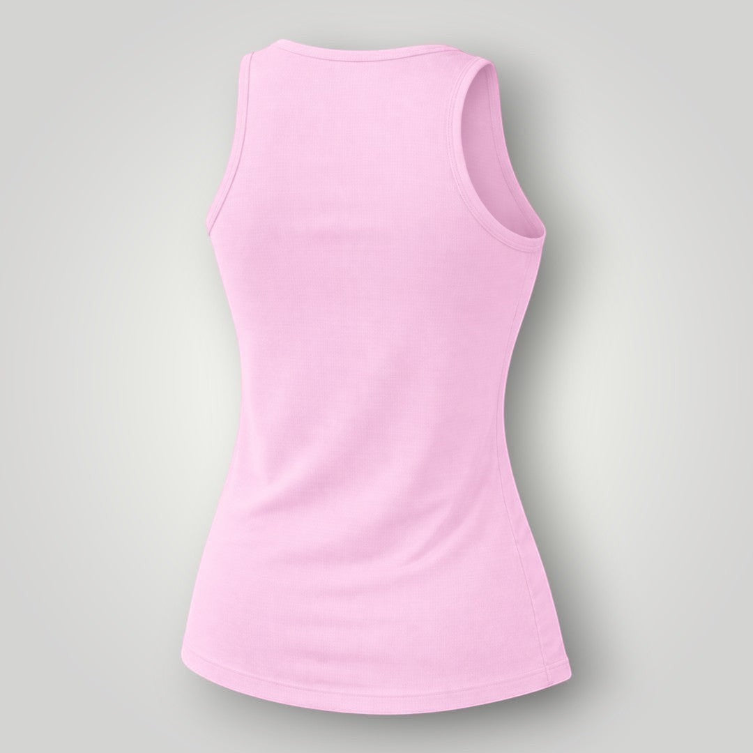 Regata feminina W One Brand Store Essence na cor rosa balé, tecido leve e respirável, vista traseira.