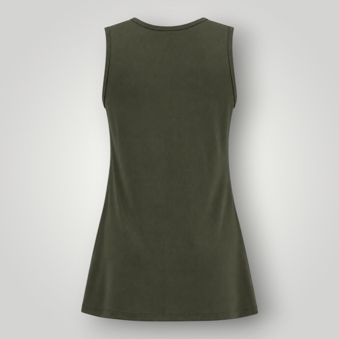 Regata W One Brand Store verde militar em poliamida dry fit com proteção UV, vista traseira