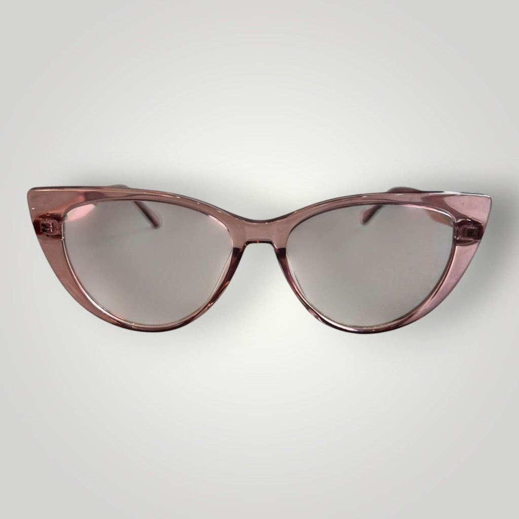 W One Brand Store cat-eye transparent rose acetate eyeglasses with baby pink details.