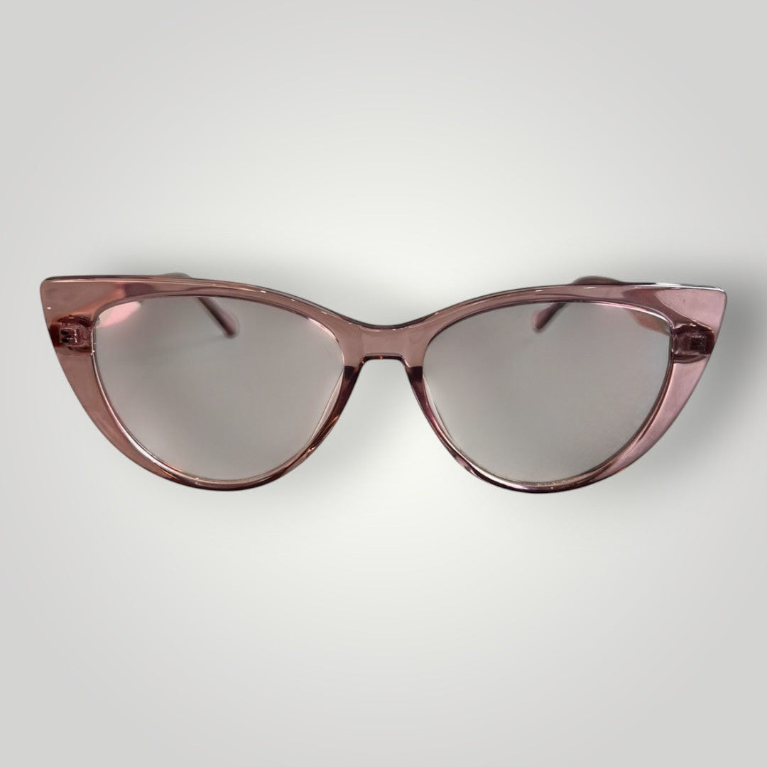 W One Brand Store cat-eye transparent rose acetate eyeglasses with baby pink details.