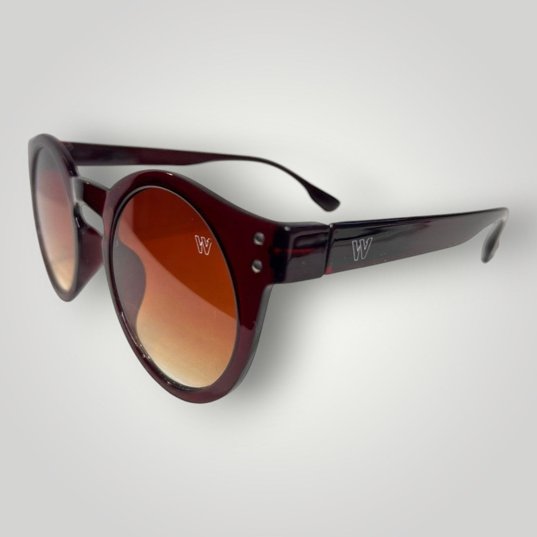 W One Brand Store round acetate sunglasses in brown with gradient brown lenses and subtle 'W' logo detail.
