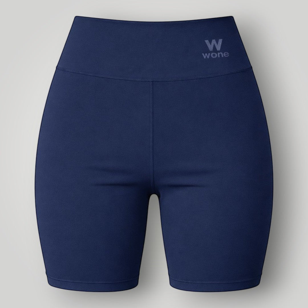 Shorts W One Brand Store Essence azul marinho com cós largo de alta compressão e tecido tecnológico macio