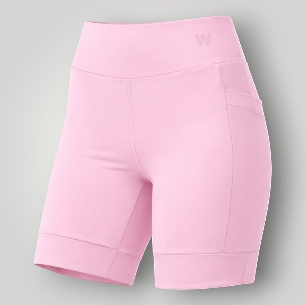 Shorts fitness W One Brand Store rosa balé com bolso lateral, tecido de poliamida com compressão e proteção solar