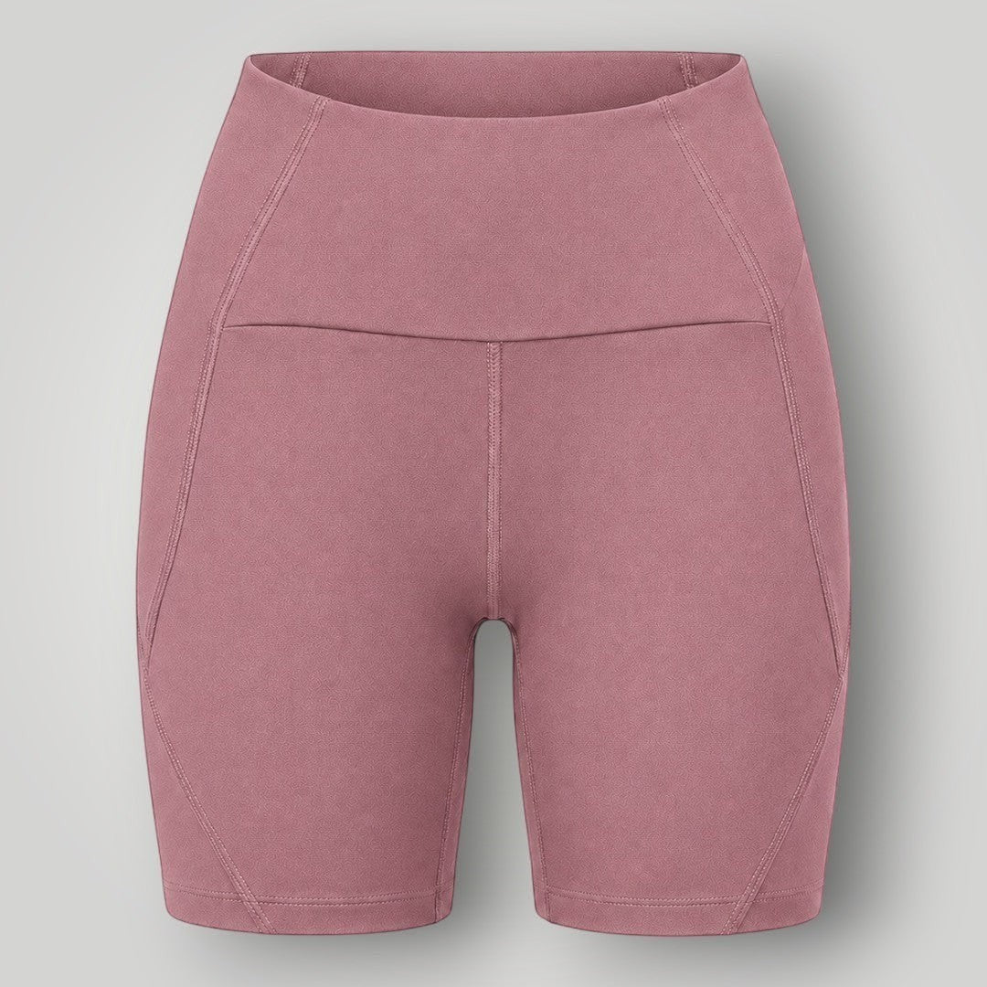 Shorts Sculpt W One Brand Store cor cacau com cós alto, média compressão e bolso traseiro para treinos