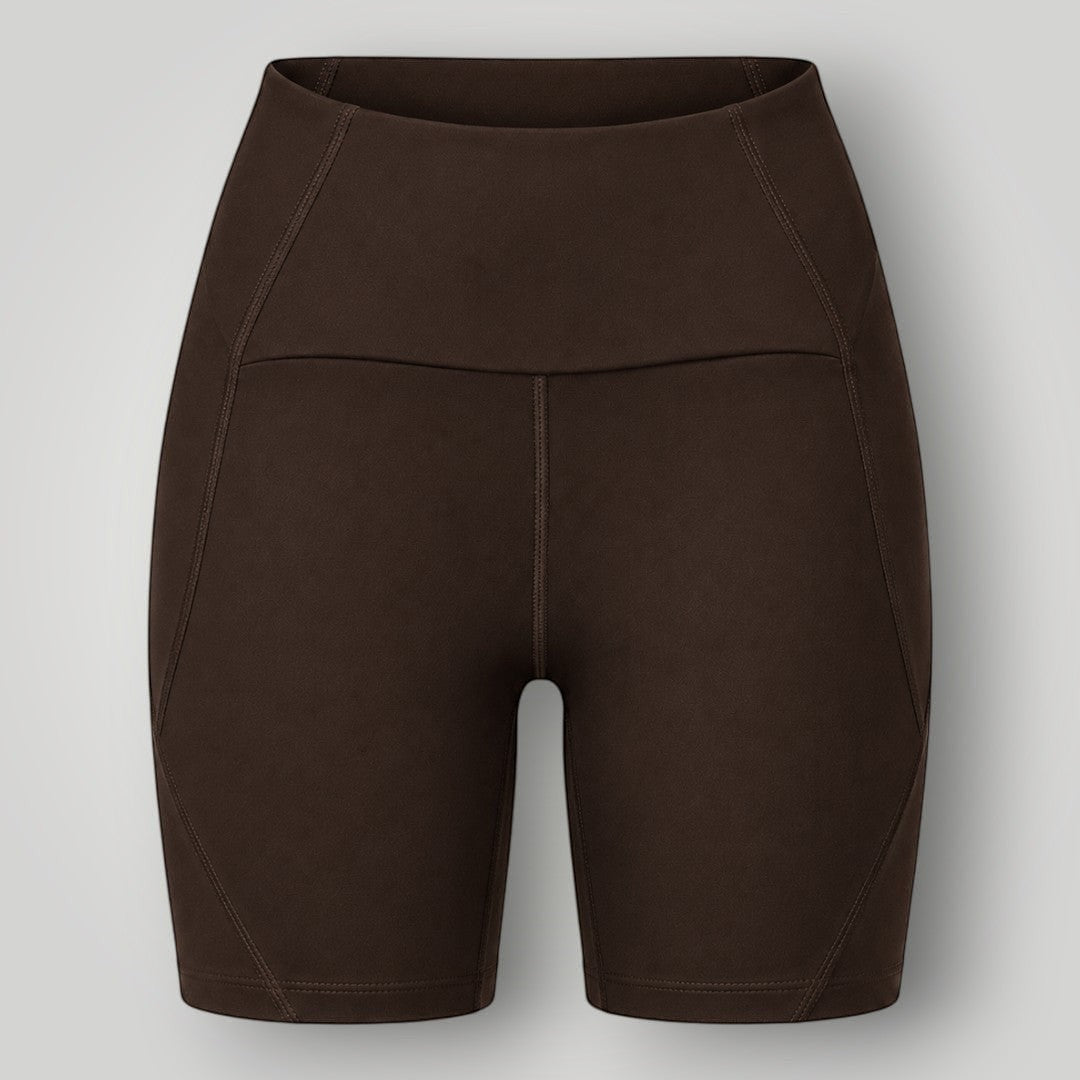Shorts Sculpt W One Brand Store na cor café com cós alto, média compressão e tecido tecnológico de poliamida