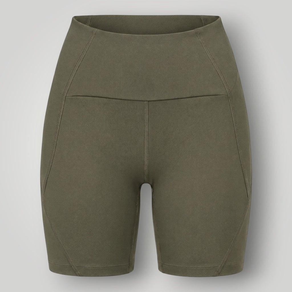 Shorts Sculpt W One Brand Store verde militar com cintura alta e bolso integrado no cós traseiro para treinos