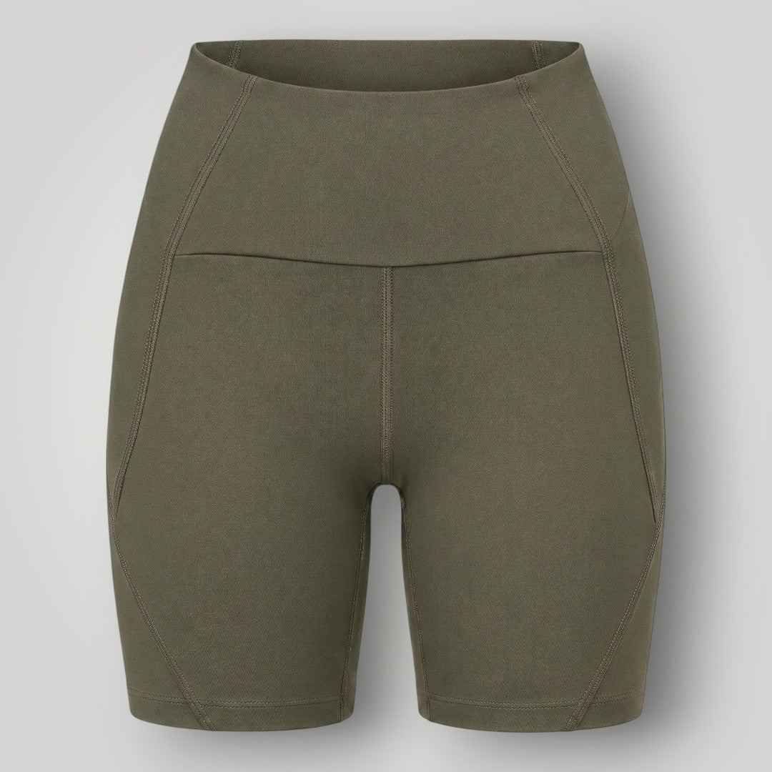 Shorts Sculpt W One Brand Store verde militar com cintura alta e bolso integrado no cós traseiro para treinos