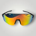 W One Brand Store sporty mask injected sunglasses with mirrored blue purple lenses and black grey temples.