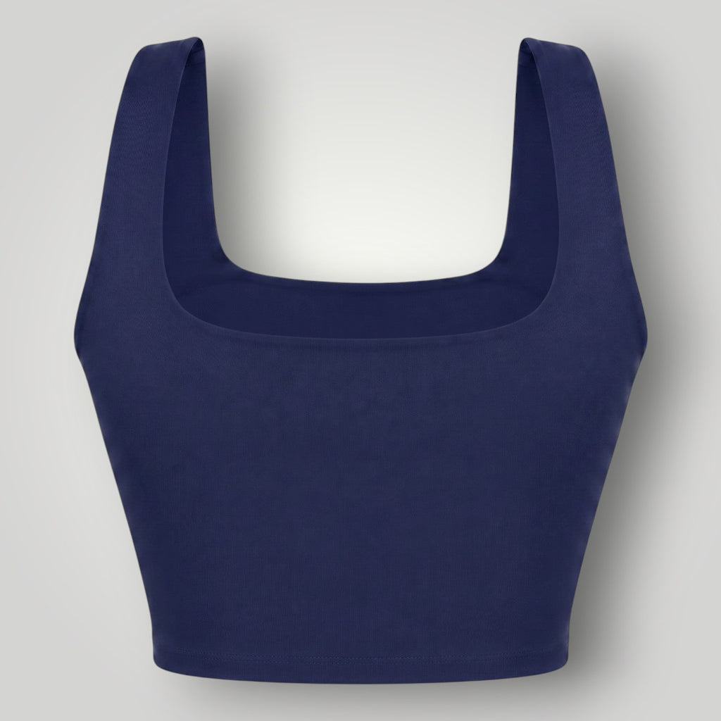 Top fitness W One Brand Store Allure azul marinho com decote quadrado e média a alta sustentação para treinos