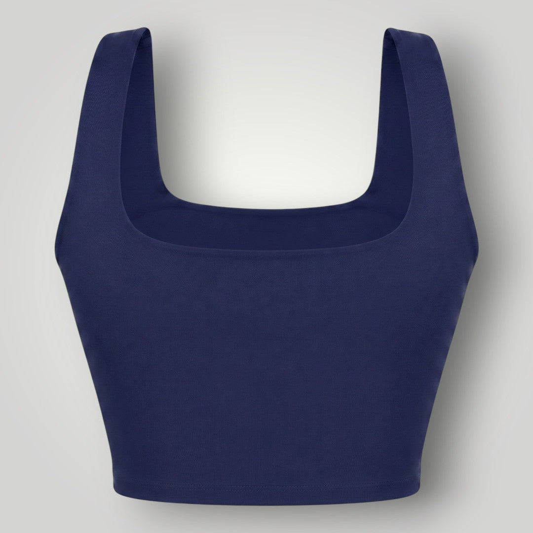 Top fitness W One Brand Store Allure azul marinho com decote quadrado e média a alta sustentação para treinos