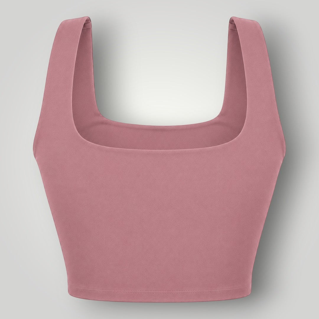 Top Allure W One Brand Store na cor cacau com decote quadrado, média a alta sustentação e tecido respirável