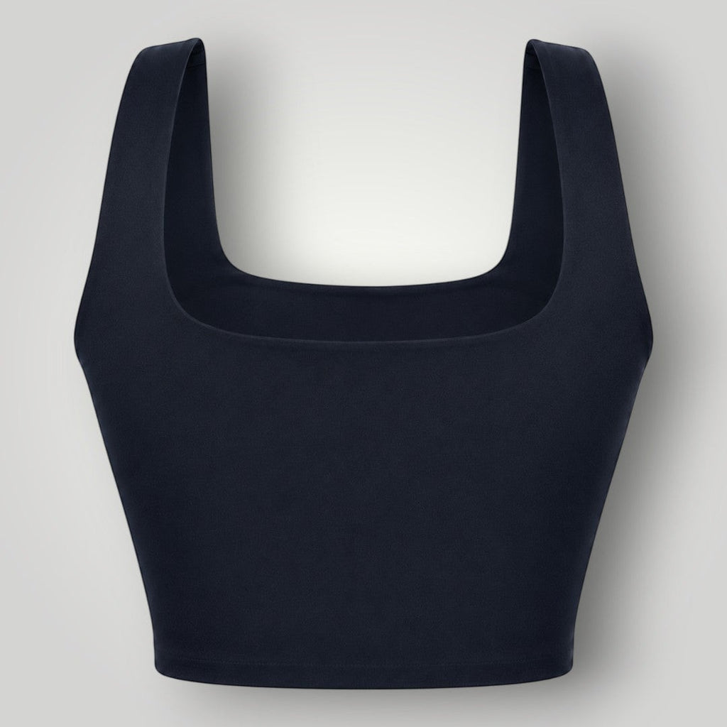 Top Allure W One Brand Store preto de média a alta sustentação em tecido respirável com decote quadrado