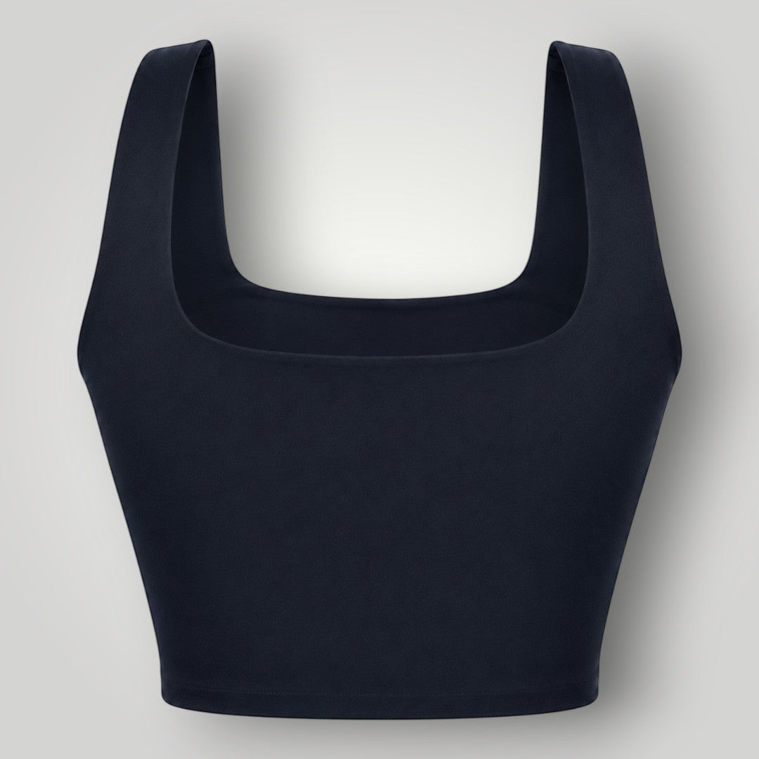 Top Allure W One Brand Store preto de média a alta sustentação em tecido respirável com decote quadrado