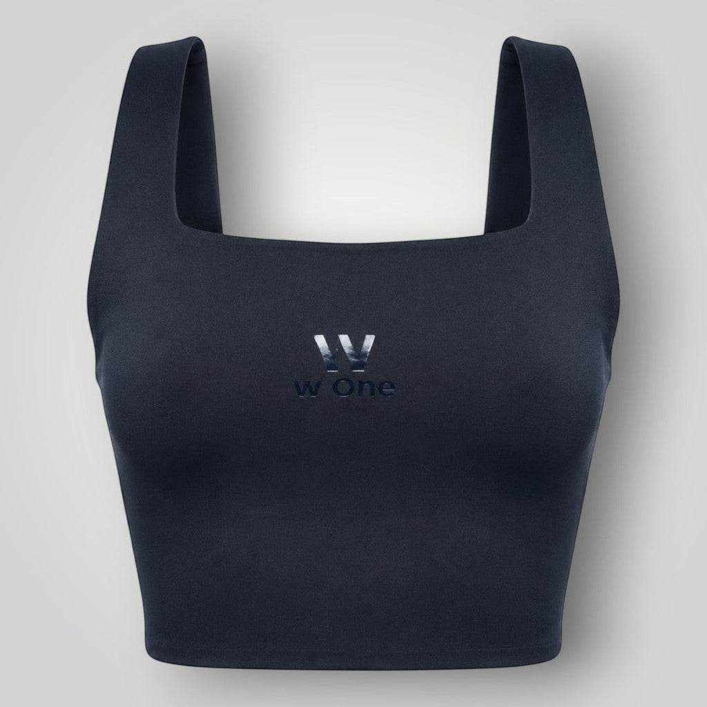 Top Allure W One Brand Store preto de média a alta sustentação com decote quadrado e tecido respirável
