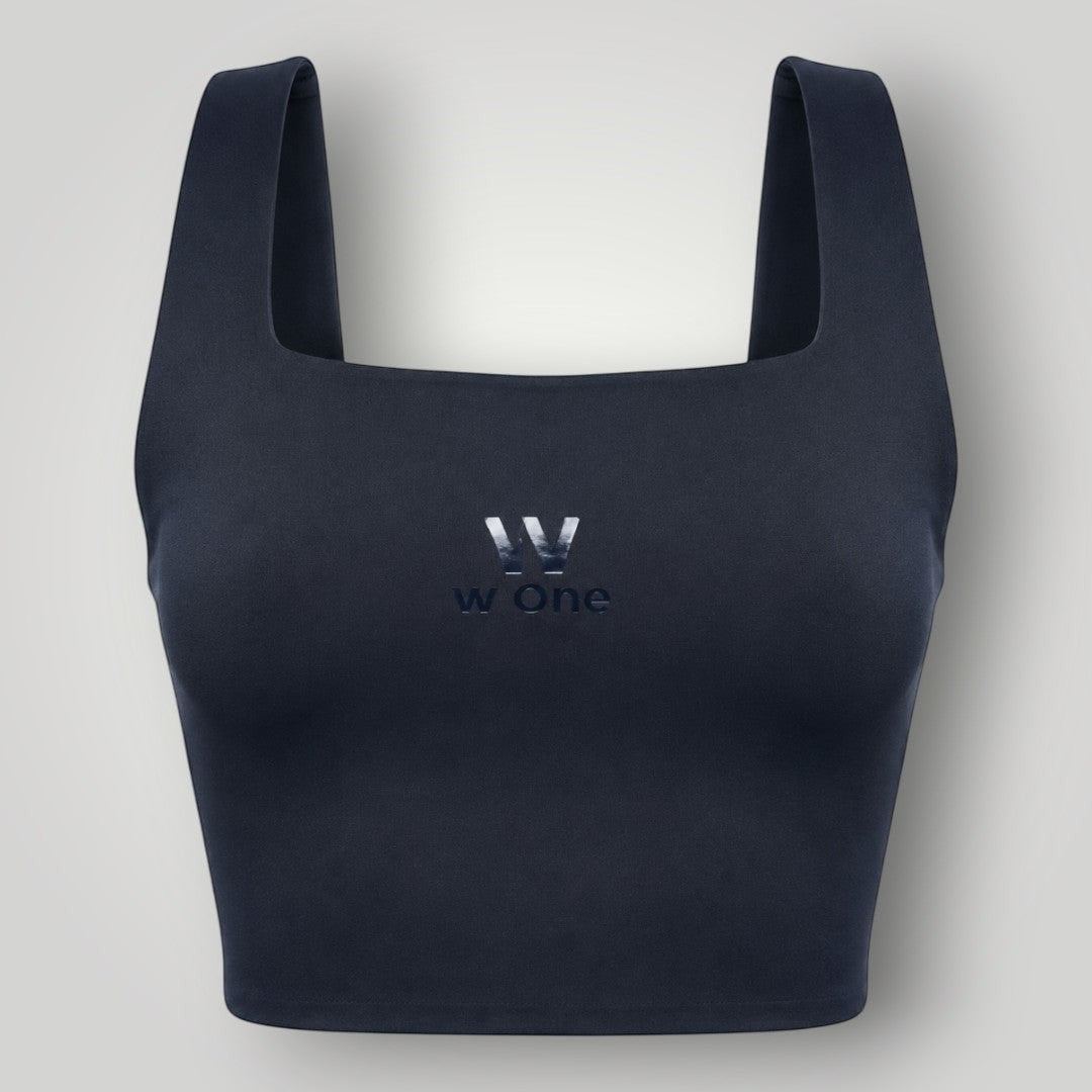 Top Allure W One Brand Store preto de média a alta sustentação com decote quadrado e tecido respirável