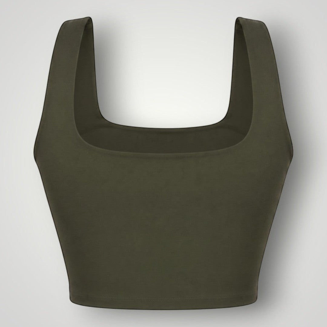 Top fitness W One Brand Store Allure verde militar com decote quadrado e média sustentação em tecido tecnológico