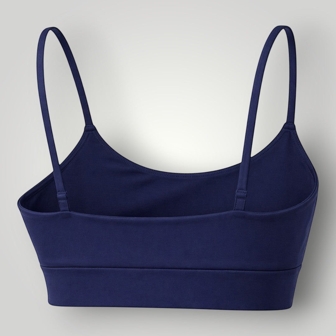Top esportivo W One Brand Store azul marinho com alças fixas e média sustentação em tecido respirável