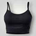 Top esportivo preto W One Brand Store com alças reguláveis, média sustentação e tecido respirável de poliamida.