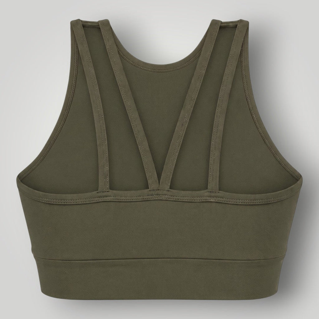 Top esportivo W One Brand Store Power Fit verde militar de alta sustentação com alças duplas e tecido respirável