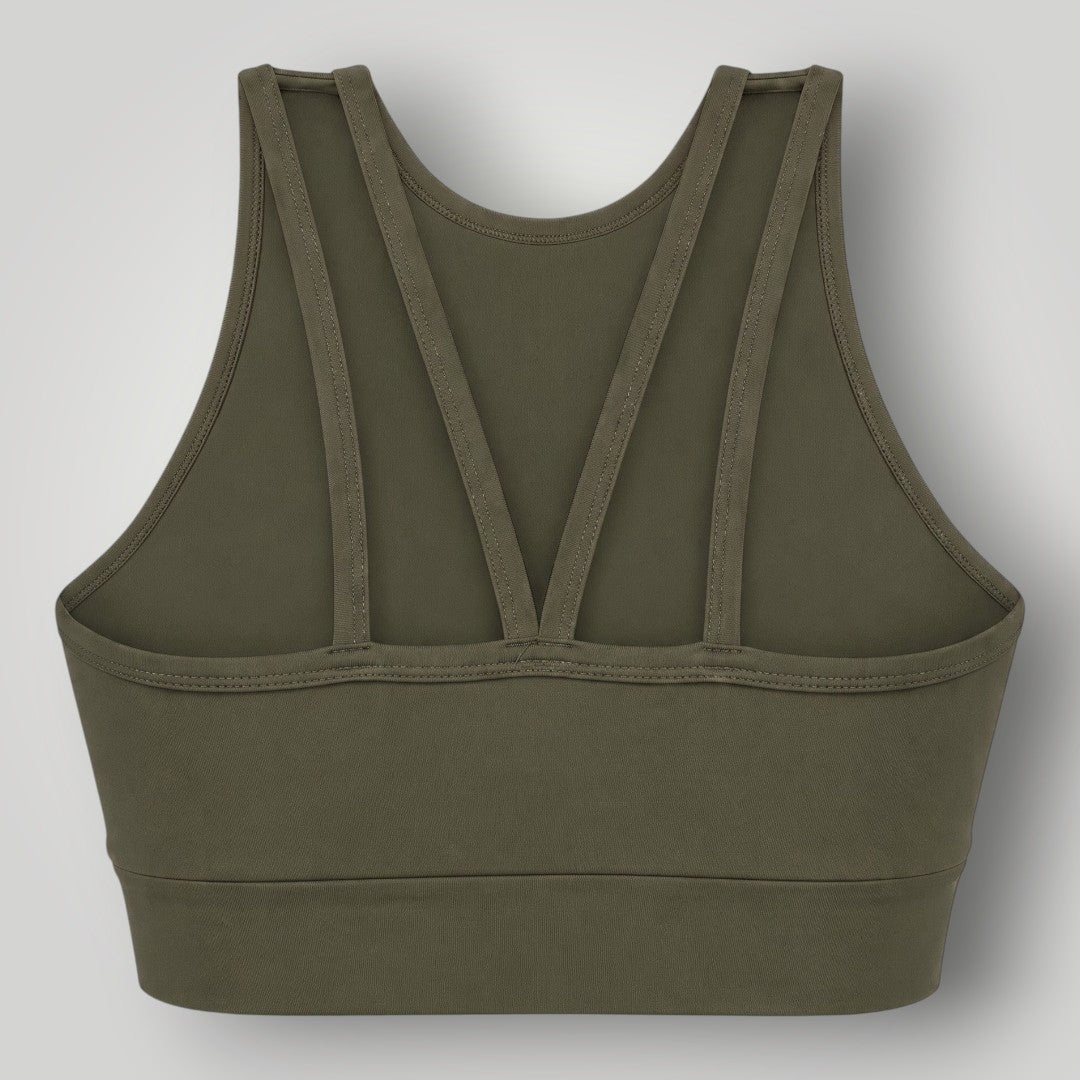 Top esportivo W One Brand Store Power Fit verde militar de alta sustentação com alças duplas e tecido respirável