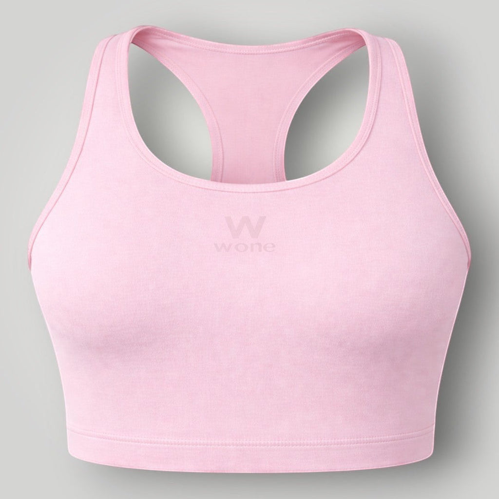 Top W One Brand Store Essence rosa balé com modelagem nadador, média sustentação e tecido respirável de alta qualidade.