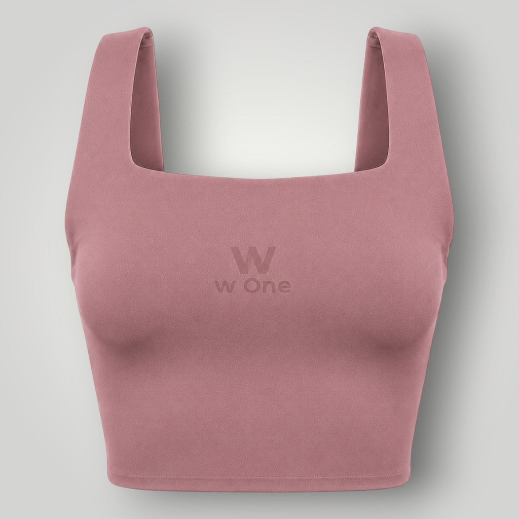 Top W One Brand Store Allure cor cacau em poliamida com média a alta sustentação e decote quadrado