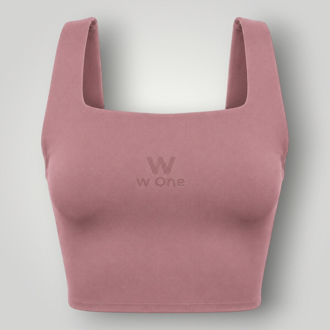 Top W One Brand Store Allure cor cacau em poliamida com média a alta sustentação e decote quadrado