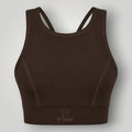 Top W One Brand Store Power Fit marrom em poliamida com alta sustentação e proteção UV para treinos intensos