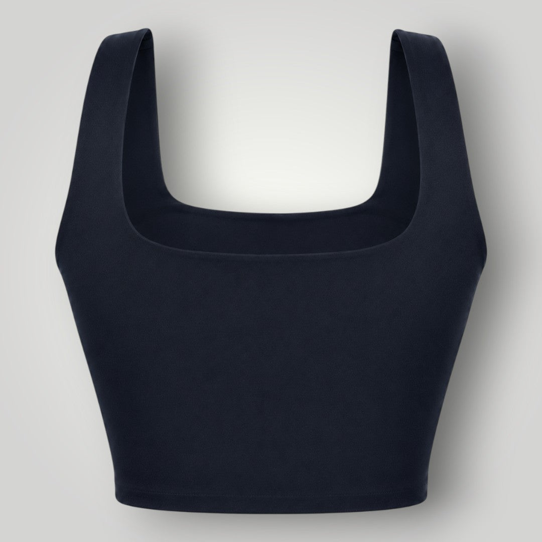 Top fitness W One Brand Store preto em poliamida com decote quadrado e alta sustentação para treinos.