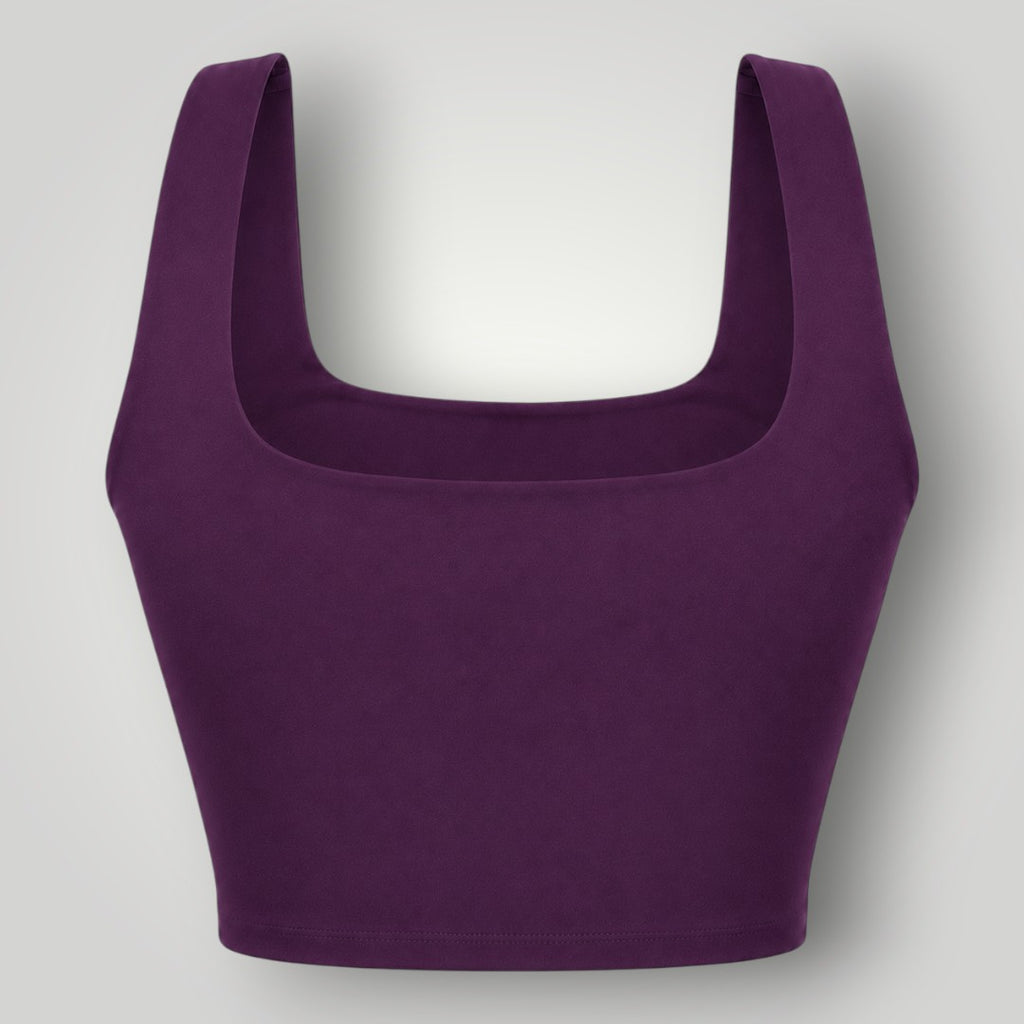 Top fitness W One Brand Store modelo Allure na cor wine em poliamida com média a alta sustentação e decote quadrado