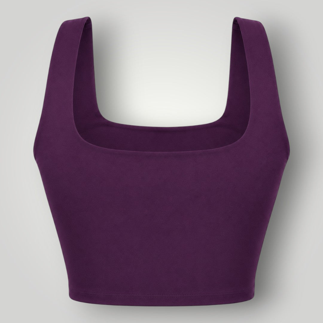 Top fitness W One Brand Store modelo Allure na cor wine em poliamida com média a alta sustentação e decote quadrado
