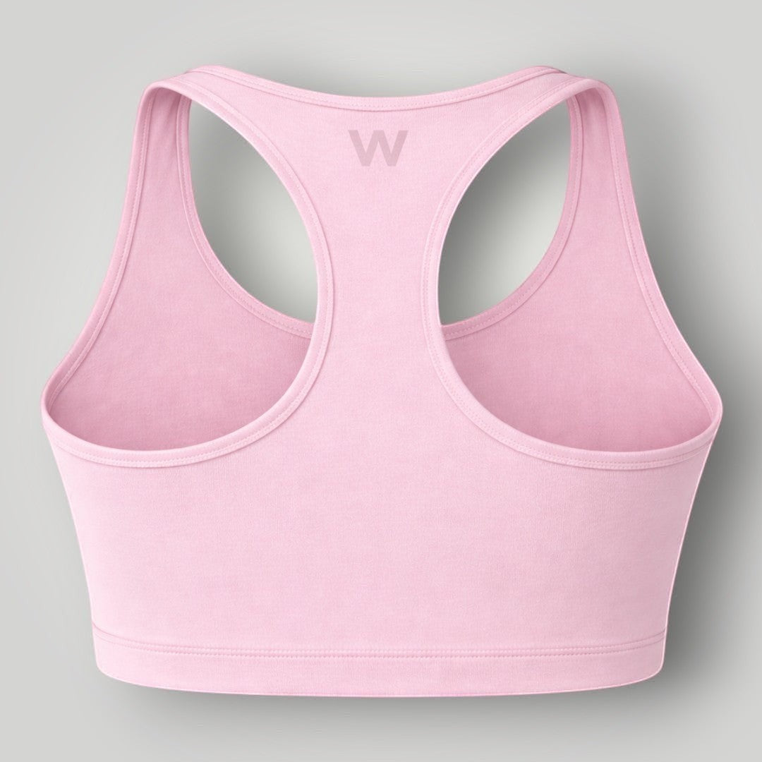 Top esportivo W One Brand Store rosa balé com modelagem nadador e média sustentação em tecido respirável
