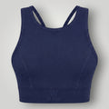 Top esportivo W One Brand Store Power Fit azul marinho de alta sustentação com decote nadador e logo frontal