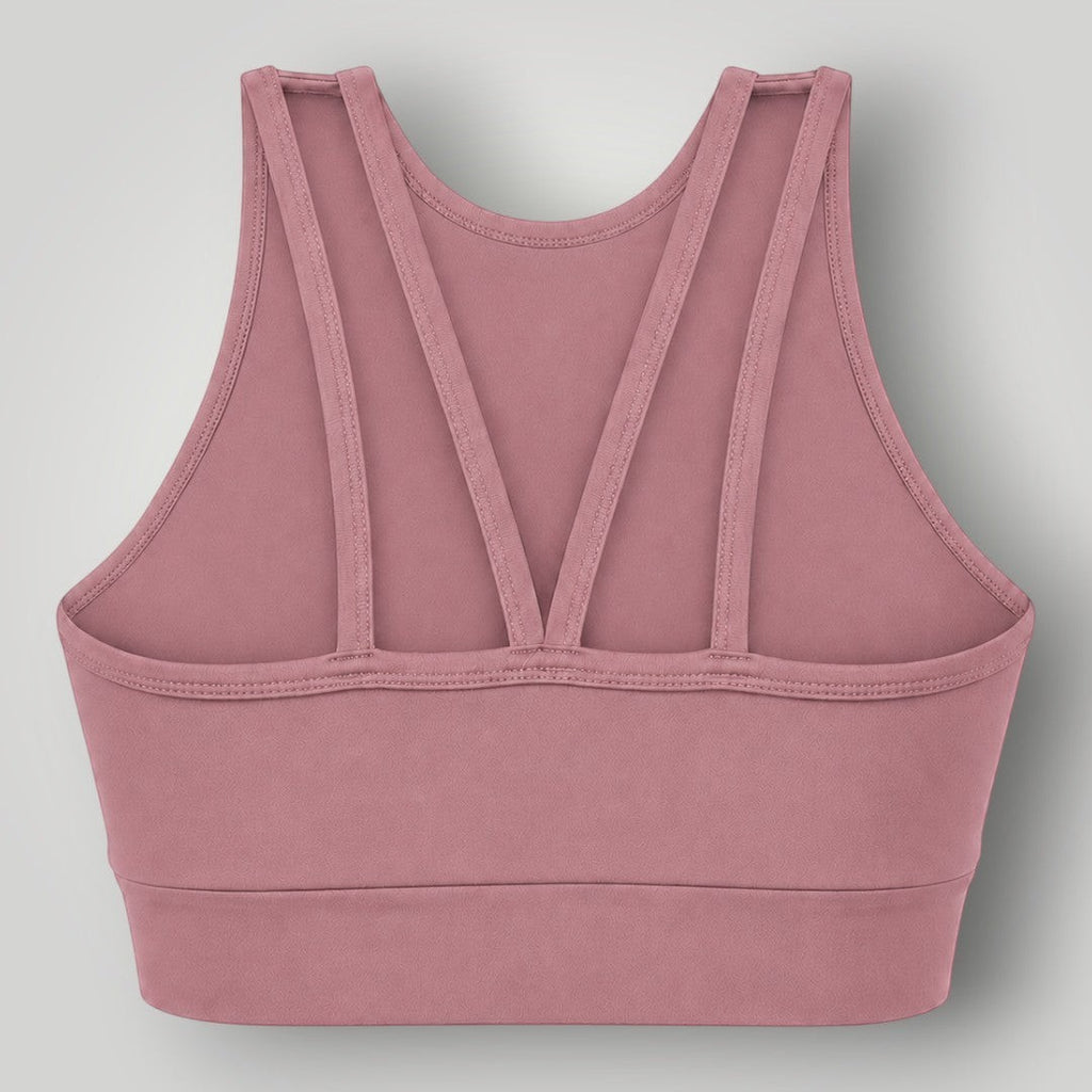 Top esportivo W One Brand Store Power Fit na cor cacau com alta sustentação e tiras duplas nas costas