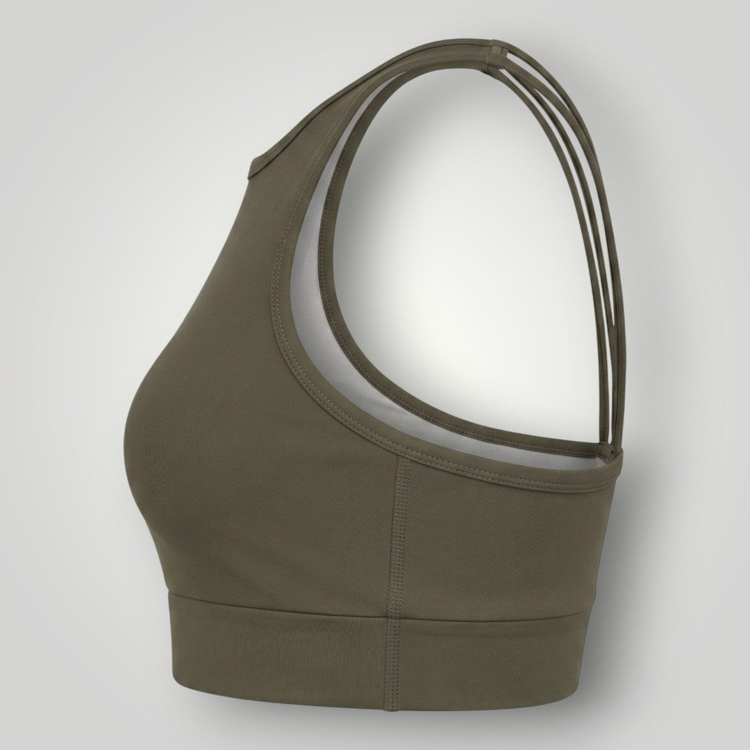 Top Power Fit W One Brand Store verde militar de alta sustentação com alças duplas e tecido respirável