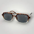W One Brand Store rectangular sunglasses with tortoise shell frame and grey lenses, featuring UV400 protection.