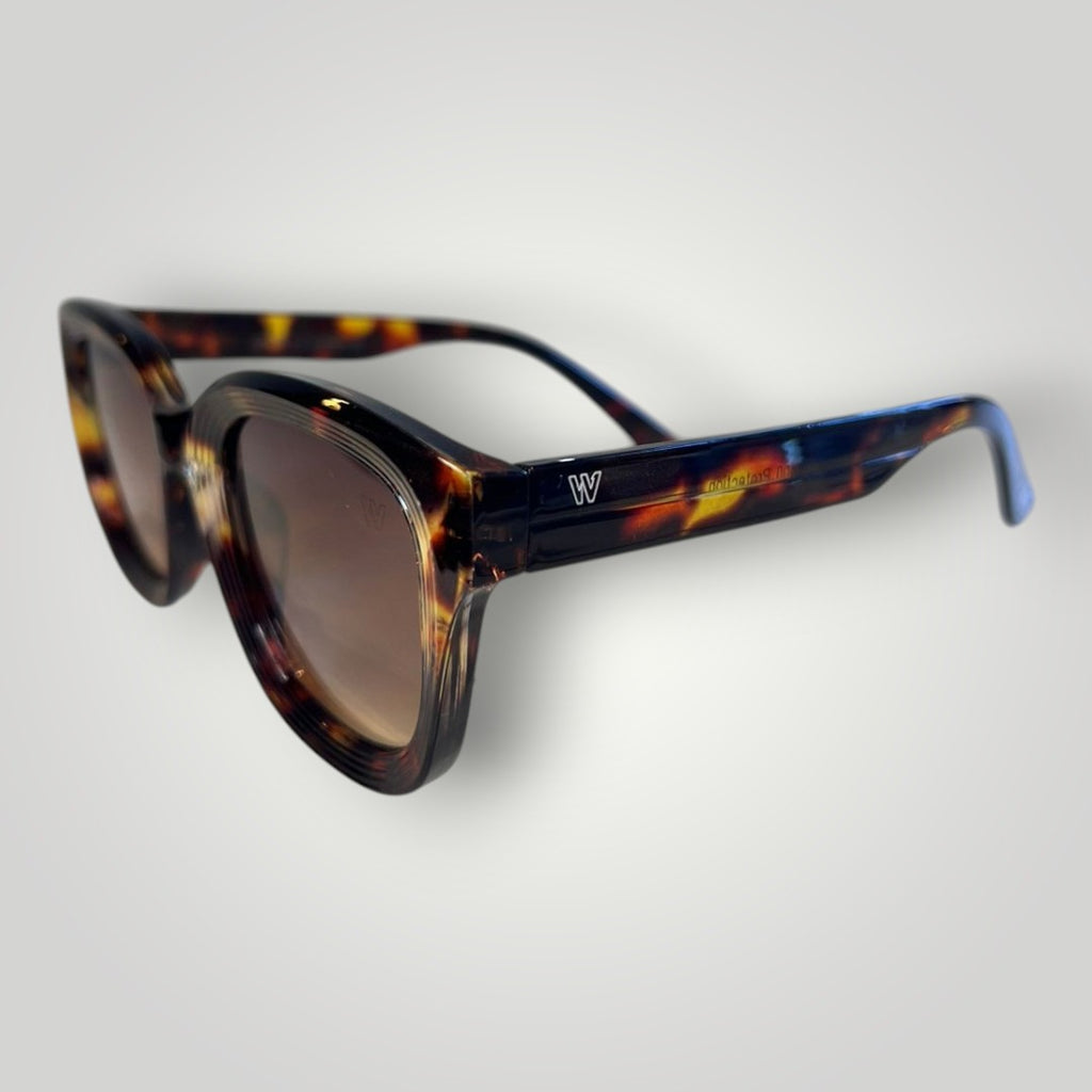 W One Brand Store retro tortoiseshell acetate sunglasses with brown lenses and ribbed front detail.