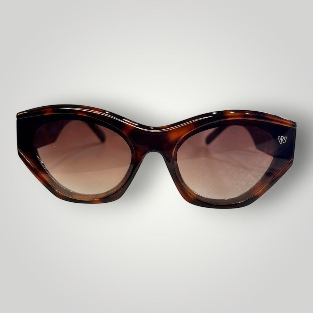 W One Brand Store cat-eye sunglasses in tortoiseshell acetate with brown gradient lenses and UV400 protection.