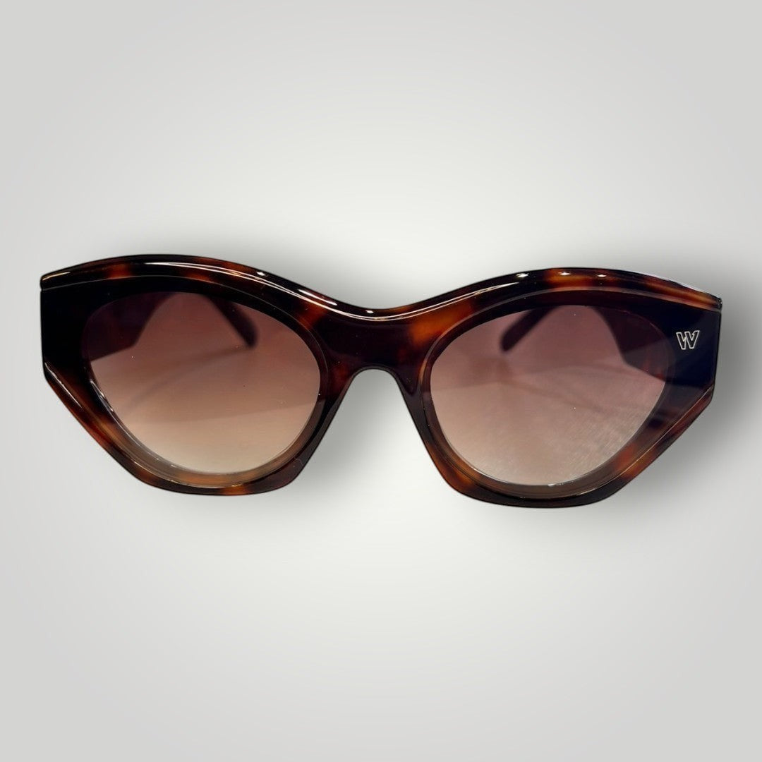 W One Brand Store cat-eye sunglasses in tortoiseshell acetate with brown gradient lenses and UV400 protection.