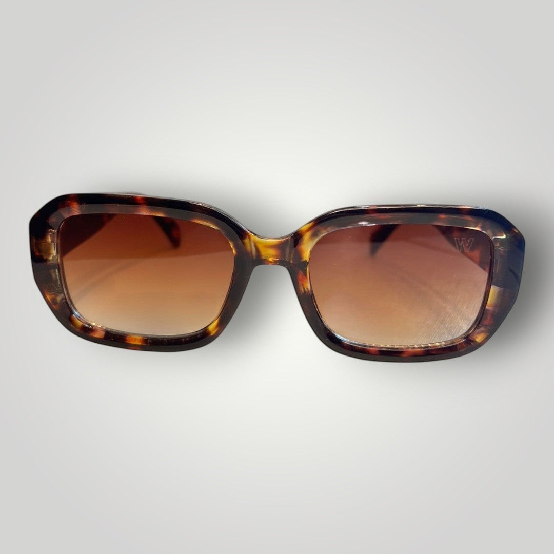 W One Brand Store rectangular sunglasses in tortoiseshell acetate with gradient brown lenses and UV400 protection.