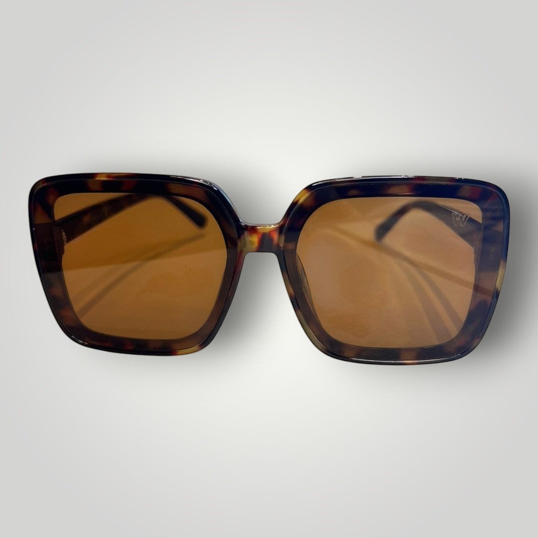 W One Brand Store maxi square sunglasses in brown tortoiseshell acetate with brown lenses and UV400 protection.