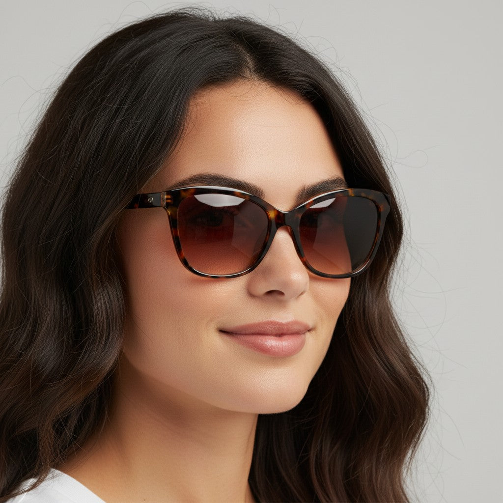 W One Brand Store maxi square acetate sunglasses with tortoiseshell pattern and rounded edges, brown gradient lenses.
