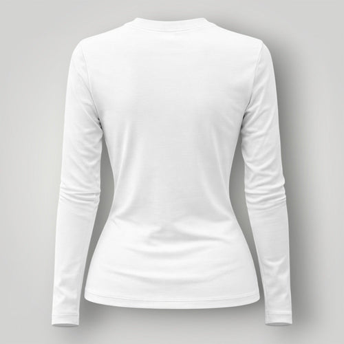 W One Brand Store white long-sleeve polyamide fitness t-shirt for women, with a snug fit and UV protection.
