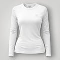 W One Brand Store white long-sleeve polyamide fitness t-shirt with subtle logo detail on chest.