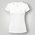 W One Brand Store white polyamide fitness t-shirt for women with a light touch and side slits. Features SUN PRO UV protection.