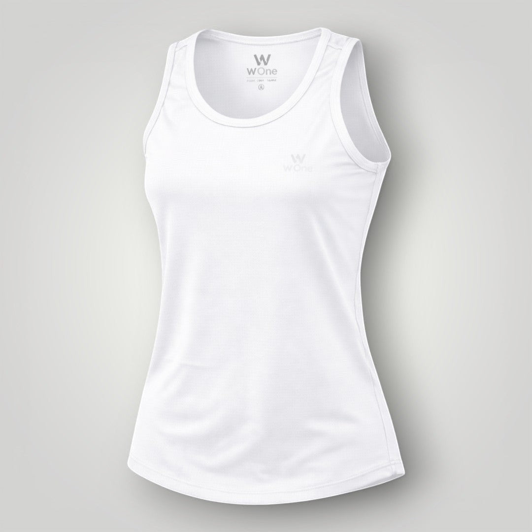 W One Brand Store white polyamide fitness tank top with a light touch and sun protection.