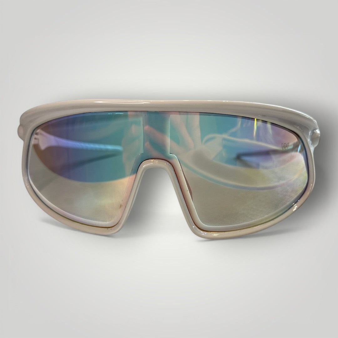 W One Brand Store white injected plastic frame maxi mask sports sunglasses with multicolor UV400 lenses